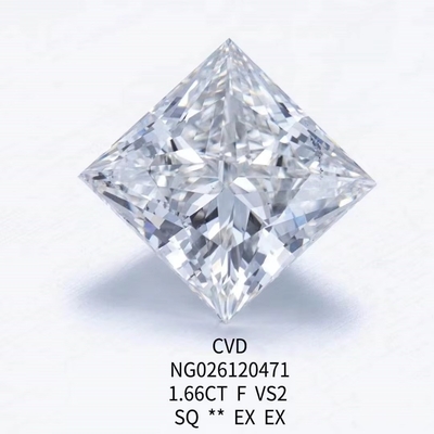 IGI 인증서 NGIC 실험실 자란 다이아몬드 공주 사각형 절단 1.66ct F VS2 느슨한 Hpht Cvd 다이아몬드 모이사나이트