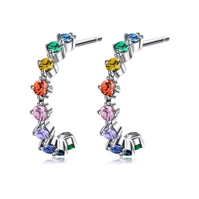 S925 0.6in 1.4g 레인보우 스터드 귀걸이 5A 스털링 실버 중간 크기 후프 귀걸이