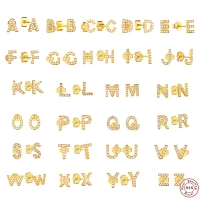 패션 스터링 실버 A-z 알파벳 귀걸이 18k 금 925 은 글자 스드 귀걸이
