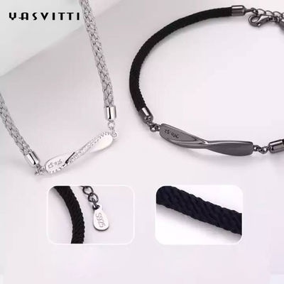 8.7in 7g 스털링 실버 쥬얼리 팔찌 3A CZ 블랙 스트링 팔찌