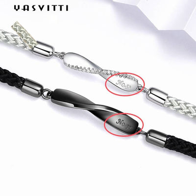 8.7in 7g 스털링 실버 쥬얼리 팔찌 3A CZ 블랙 스트링 팔찌