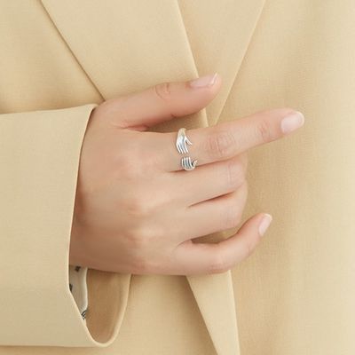 여성용 손가락 반지 925 스털링 실버 더블 손 모양 반지