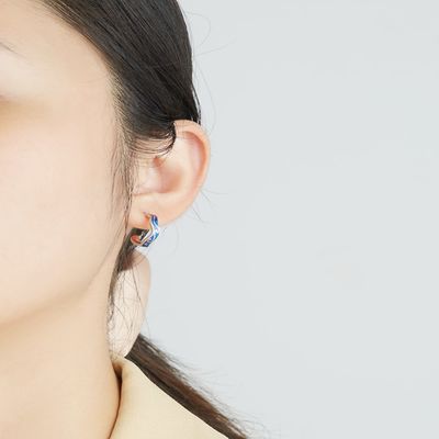 0.07oz 1.4x1.2cm 스털링 실버 쥬얼리 귀걸이 블루 트렌디 문 스타 귀걸이