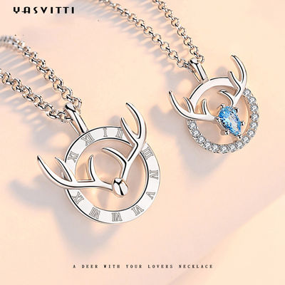 14x16mm 15in 사슴 뿔 목걸이 스털링 실버 3A CZ 뿔 펜던트 목걸이