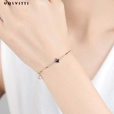 Four Leaf 7.87in 1.53g Black Shell Bracelet Silver Crystal Bracelet OEM