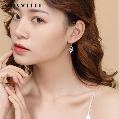 0.16oz 31x11mm 스털링 실버 하트 매달려 귀걸이 5A CZ 블루 지르콘 귀걸이