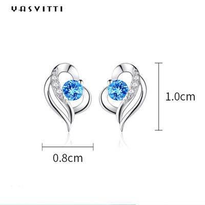 0.04oz 1x0.8cm 스털링 실버 하트 귀걸이 SGS 블루 스톤 귀걸이 여자 친구