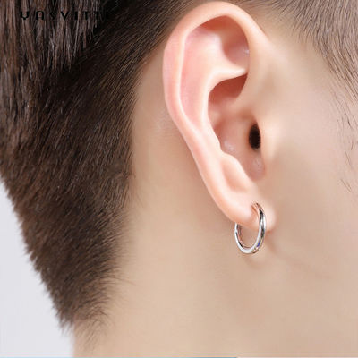 0.07oz 0.12cm 스털링 실버 쥬얼리 귀걸이 316L 남성용 스테인레스 스틸 후프 귀걸이