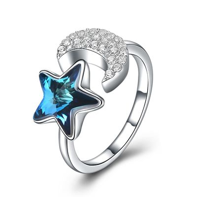 11mm 0.04oz Moon And Star Ring 5A 큐빅 지르코니아 925 스털링 실버 링