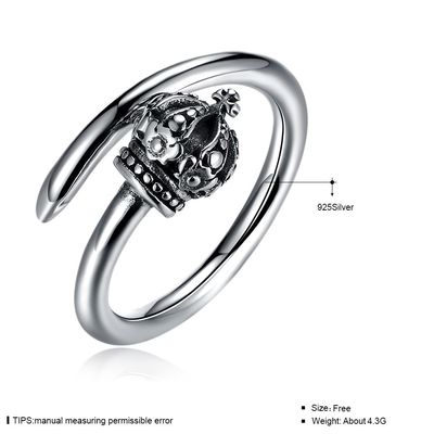 1.39g 17.3mm 크라운 모양의 약혼 반지 저자 극성 클러스터 리얼 실버 반지
