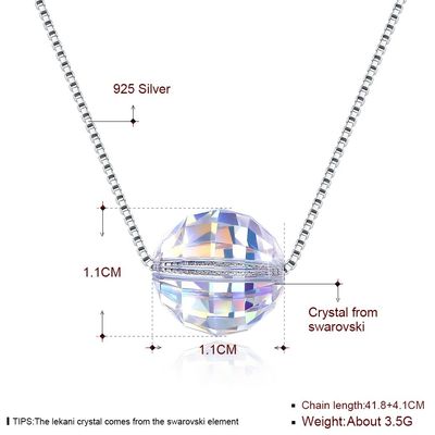 3.5g 17in 스털링 실버 쥬얼리 목걸이 8mm 볼 오로라 크리스탈 다이아몬드 목걸이