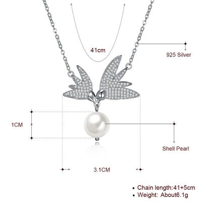 10mm 민물 진주 나비 14.7 '' 6.1g 체인 스털링 실버 보석 목걸이