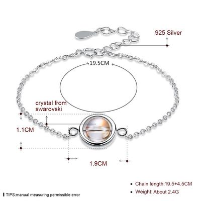 0.64ft 2.4g 스털링 실버 슬라이더 팔찌 S925 조정 가능한 라운드 비드 팔찌