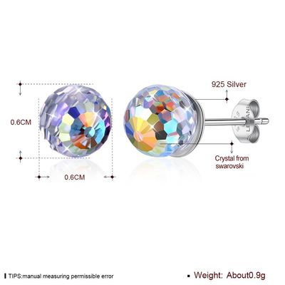0.6X0.6cm 0.9 그램 스털링 실버 쥬얼리 귀걸이 탄생석 볼 스터드 귀걸이 SGS