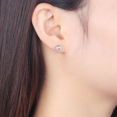 0.6X0.6cm 0.9 그램 스털링 실버 쥬얼리 귀걸이 탄생석 볼 스터드 귀걸이 SGS