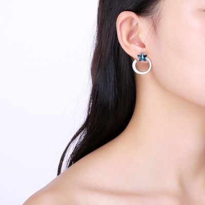 7.2g 2.6x2.1cm 스타 후프 귀걸이 선물 5A CZ 솔리드 실버 귀걸이