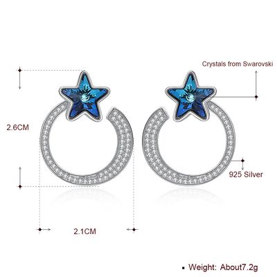 7.2g 2.6x2.1cm 스타 후프 귀걸이 선물 5A CZ 솔리드 실버 귀걸이