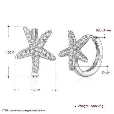 1x1cm 1.32g 스털링 실버 쥬얼리 귀걸이 5A 불가사리 큐빅 지르코니아 귀걸이