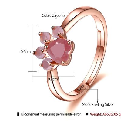0.9cm 2.05g 스털링 실버 쥬얼리 반지 10k 골드 고양이 발톱 반지