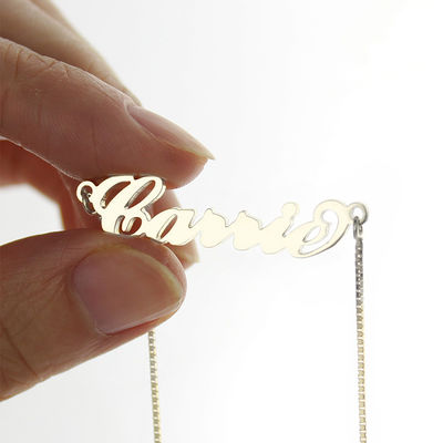 55cm 체인 0.07oz 맞춤 실버 목걸이 18K 골드 캐리 스타일 이름 목걸이