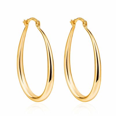 플래티넘 도금 스무스 서클 14k 골드 후프 30×21mm For Women Lady