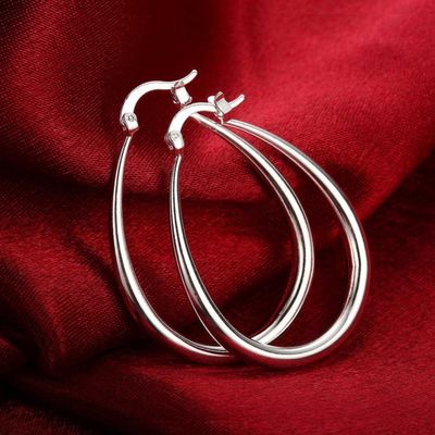플래티넘 도금 스무스 서클 14k 골드 후프 30×21mm For Women Lady